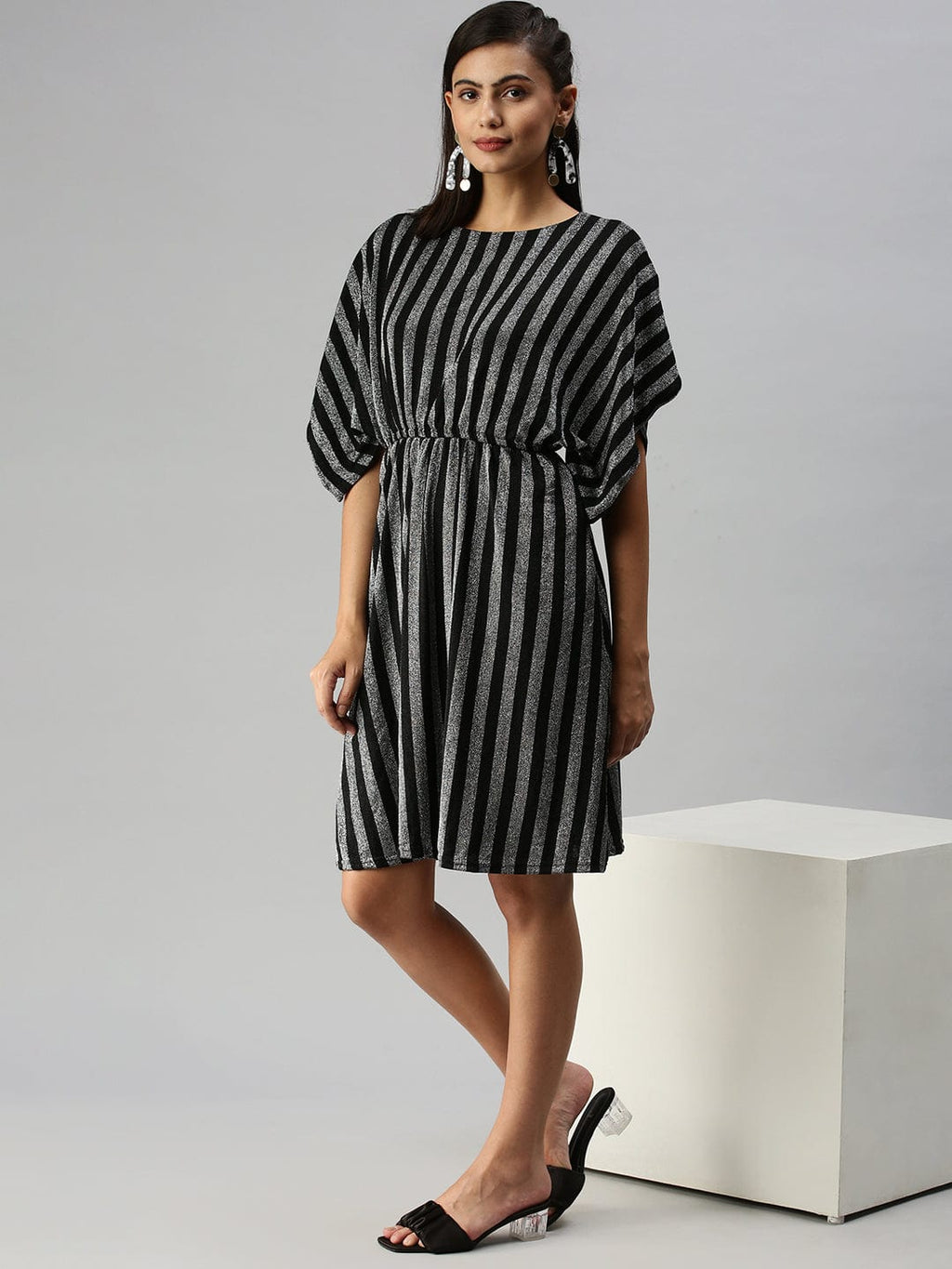 Women's Striped Kaftan Silver Dress