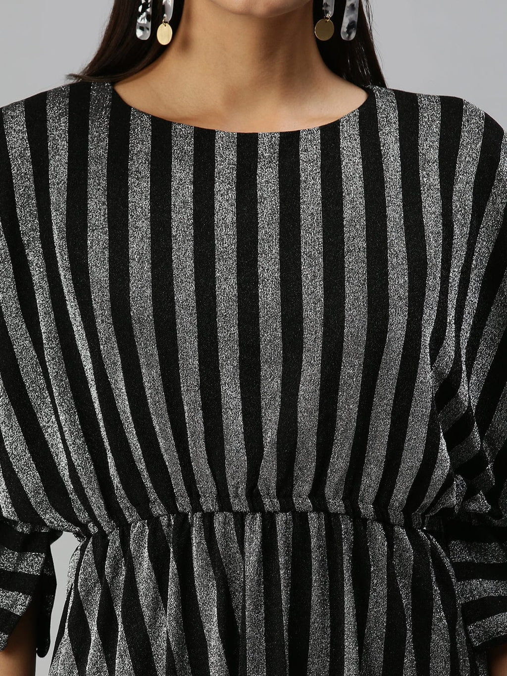 Women's Striped Kaftan Silver Dress