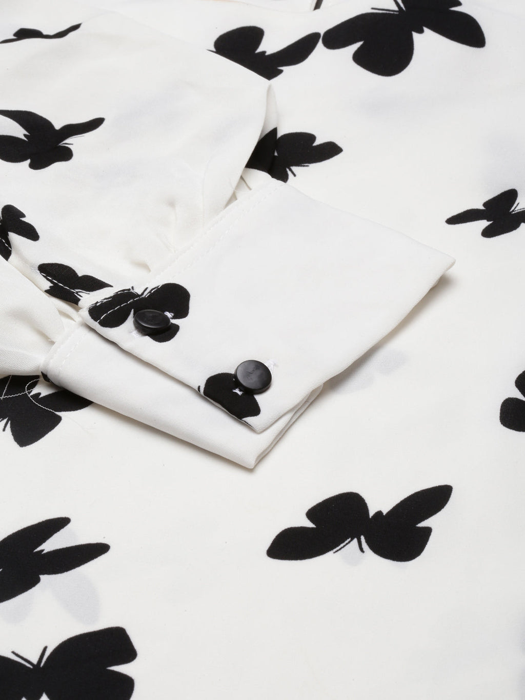 Women's White Conversational Printed Puff Sleeves Blouson Top