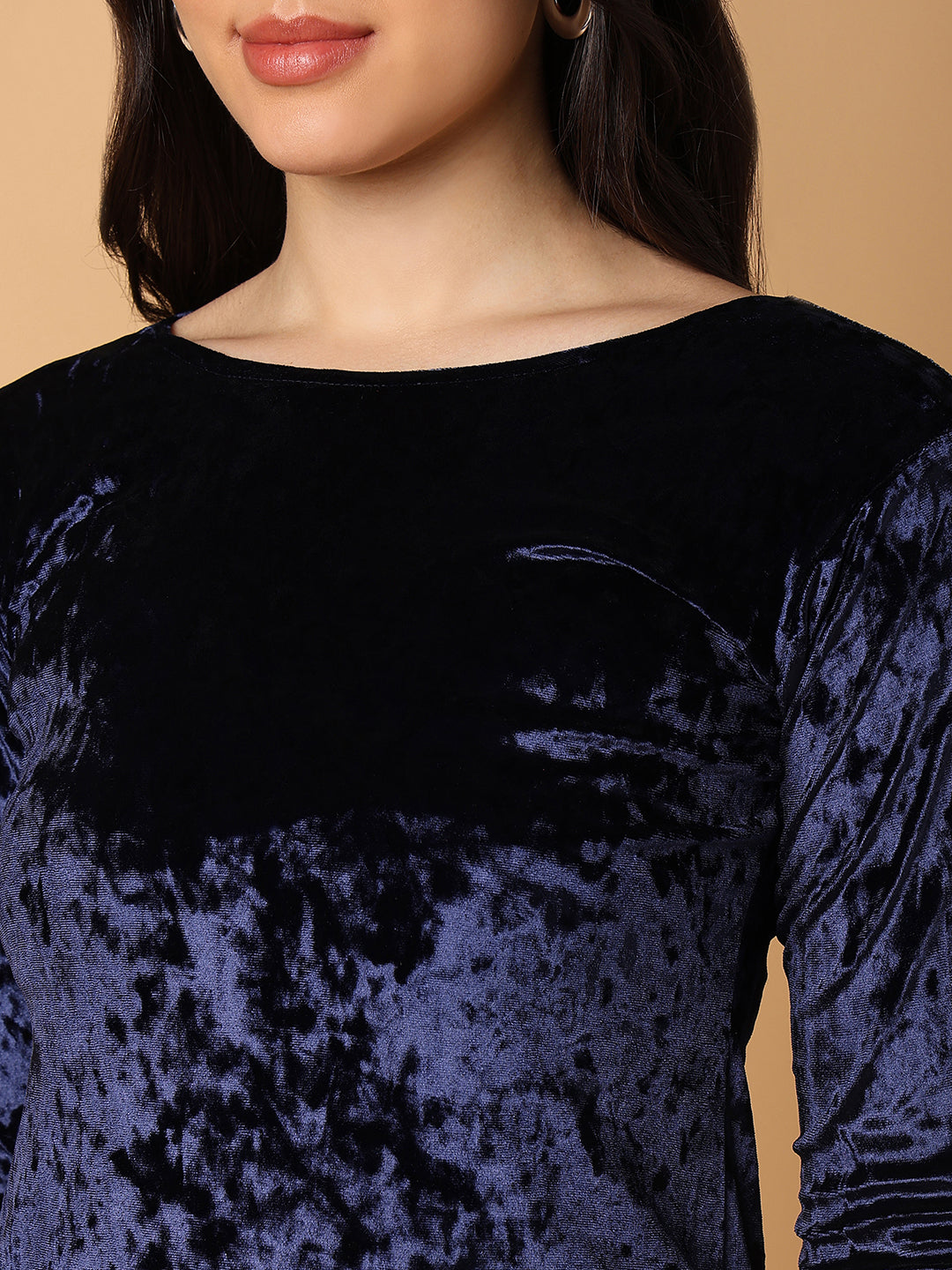 Women's Navy Blue Round Neck Sheath Dress