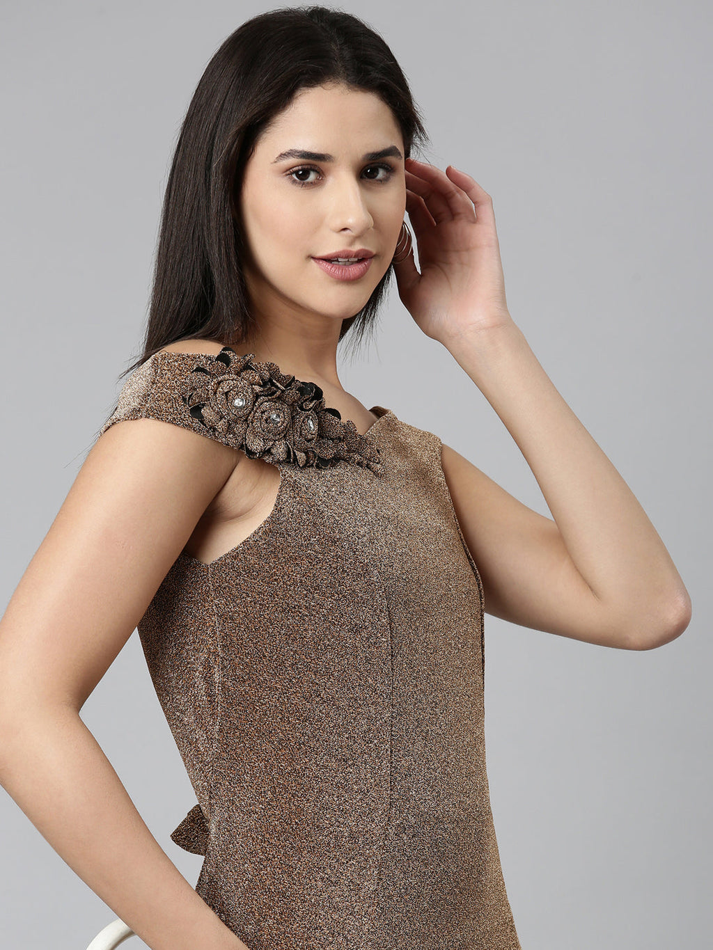 Women's Brown Off-Shoulder A-Line Mini Dress