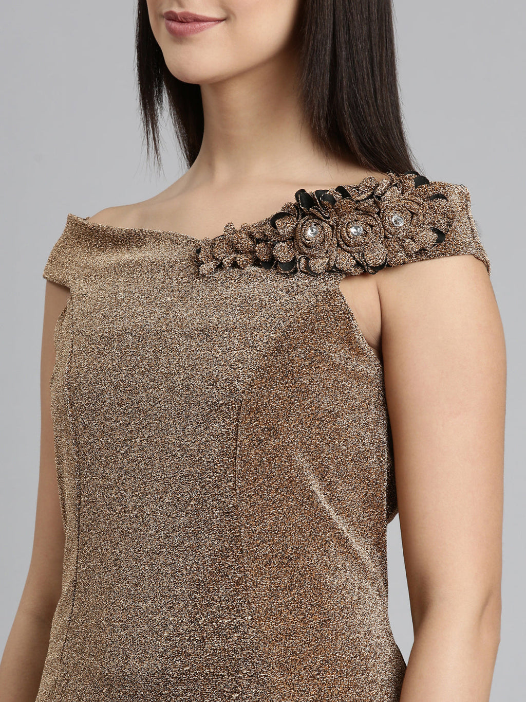 Women's Brown Off-Shoulder A-Line Mini Dress