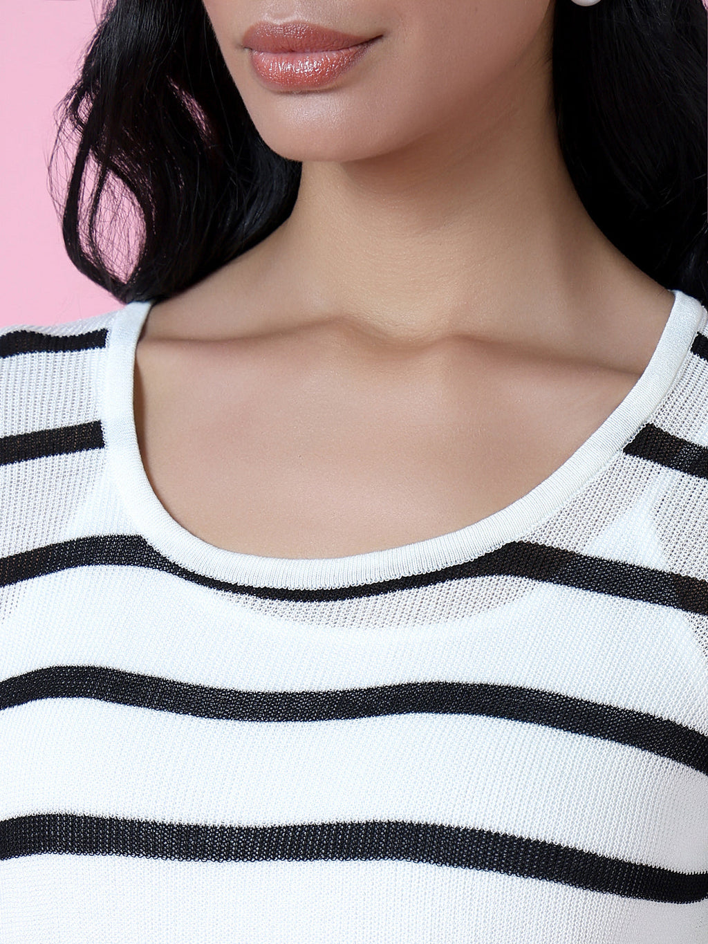 Women's White Striped Casual Top