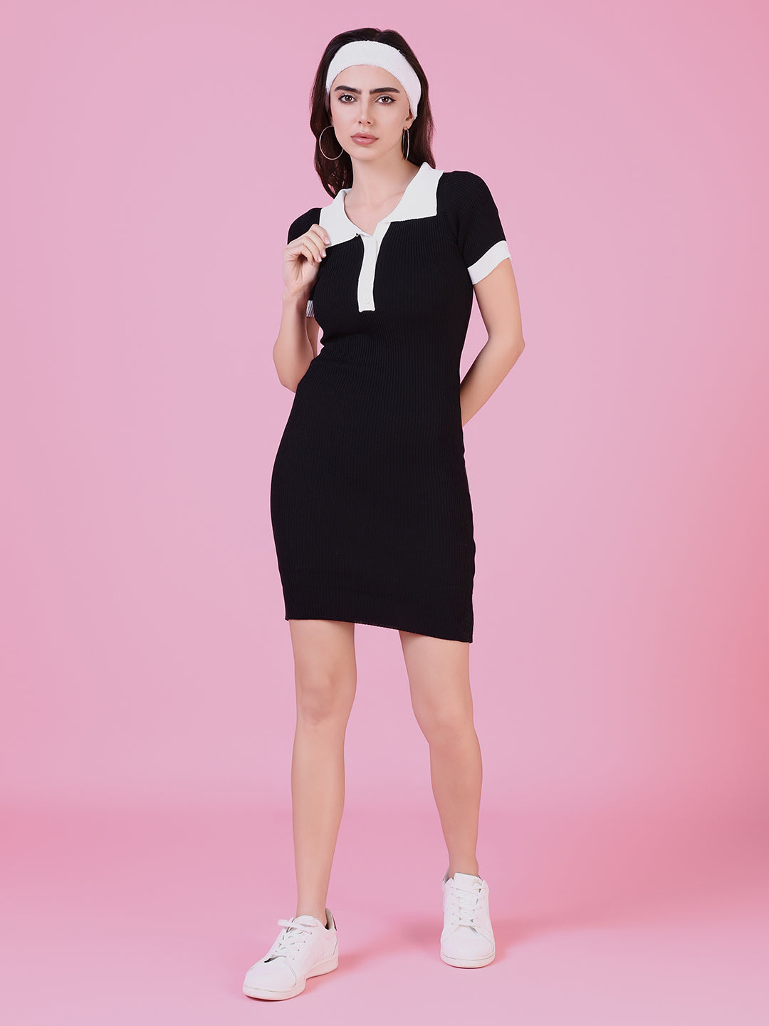 Women's Black Self Design Bodycon Dress