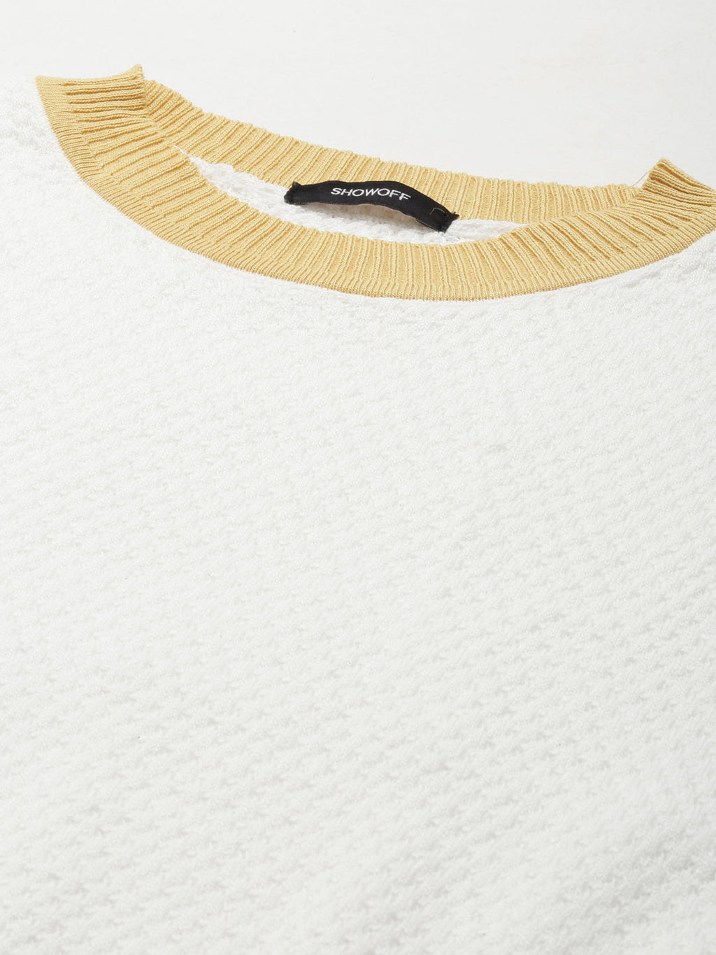 Women's White Round Neck Self Design Top