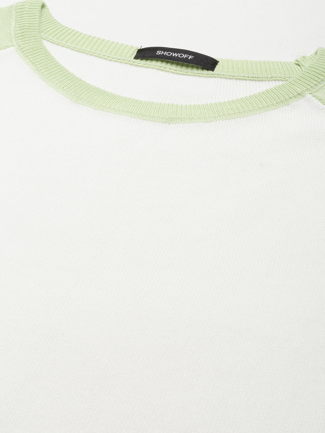 Women's White Colour blocked Round Neck Acrylic Top