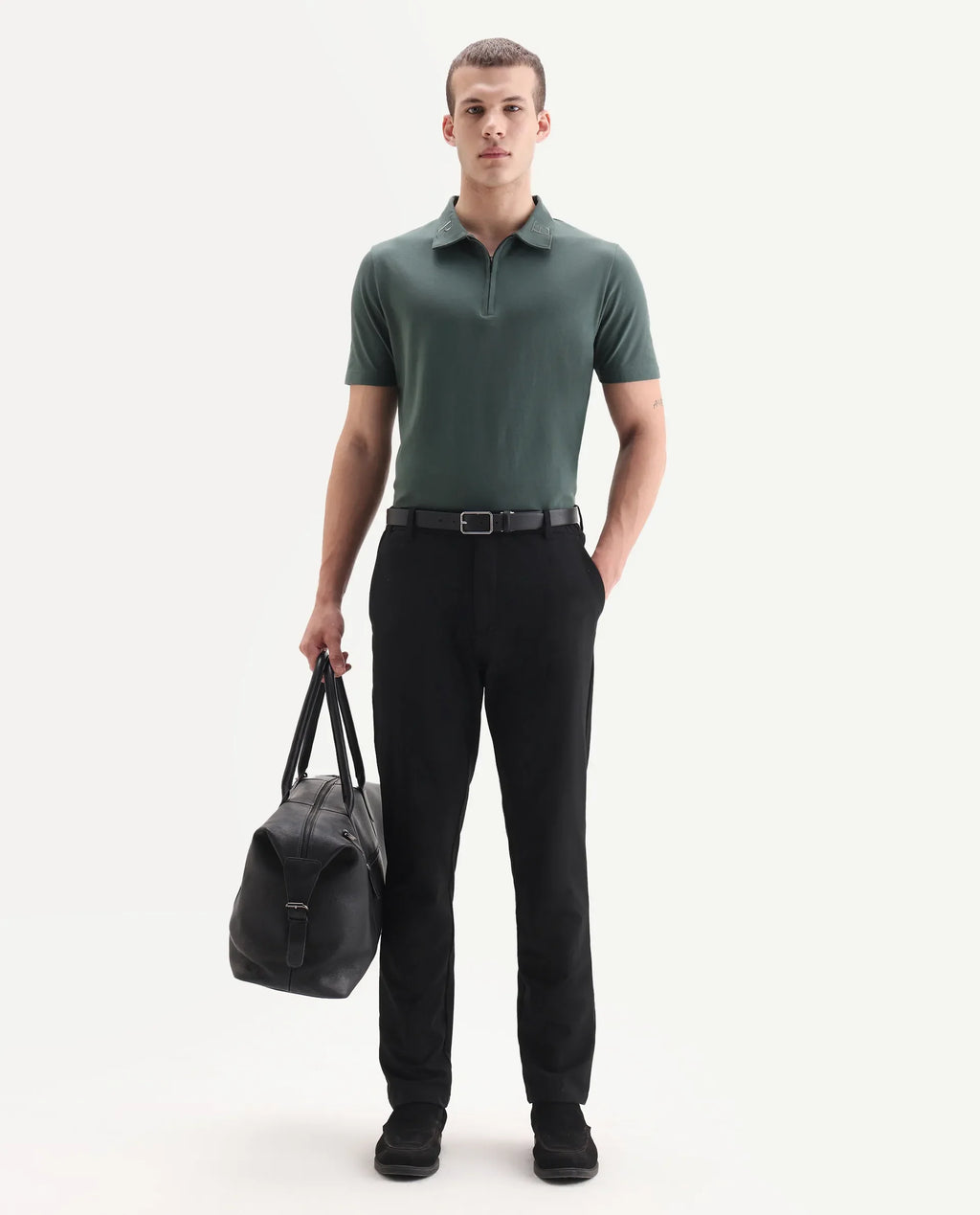 Rare Rabbit Men's Travel 26 Black Polyester Blend Plain Regular Fit Trouser