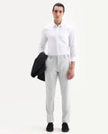 Rare Rabbit Men's Travel-26 Grey Polyester Blend Plain Regular Fit Trouser