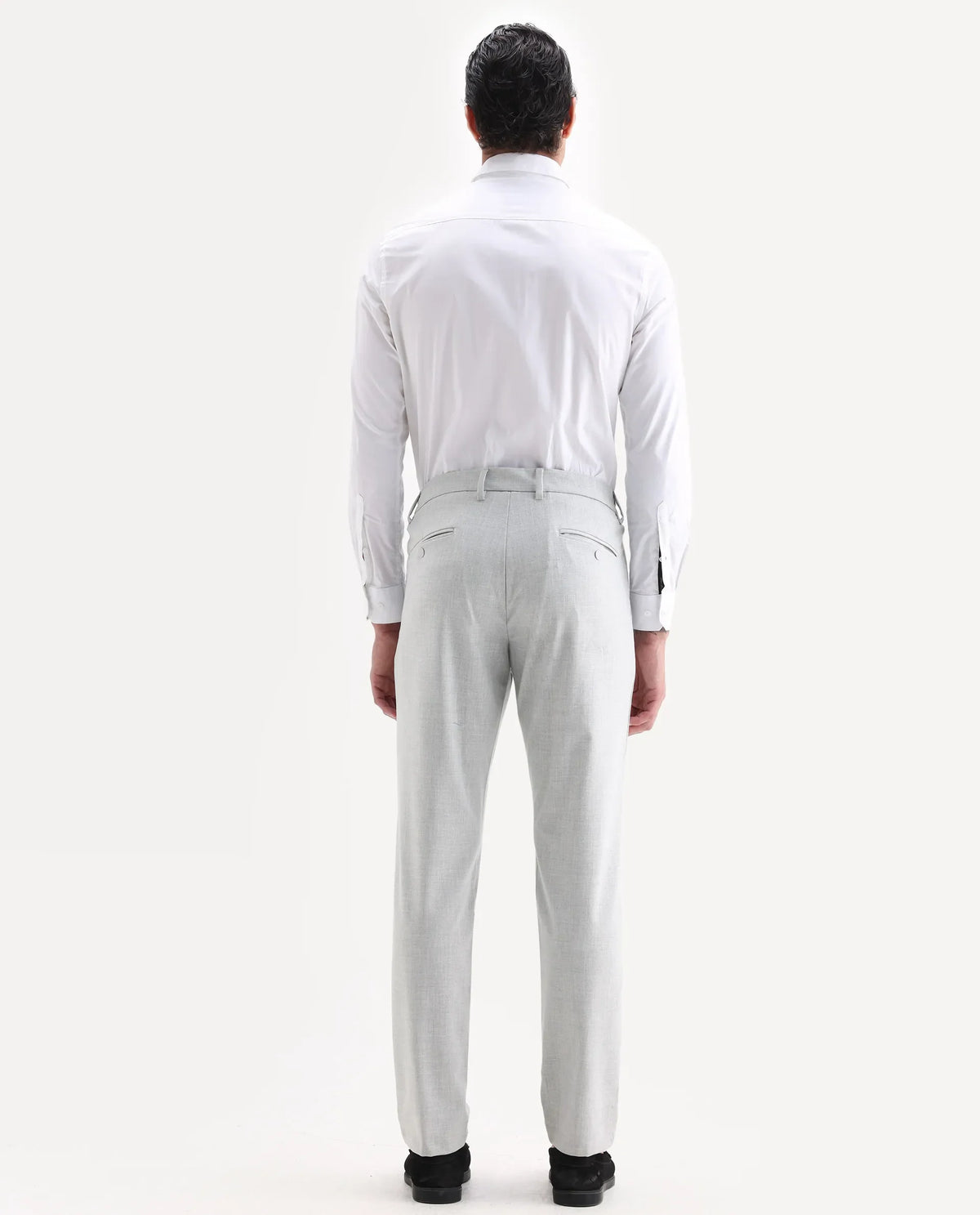 Rare Rabbit Men's Travel-26 Grey Polyester Blend Plain Regular Fit Trouser