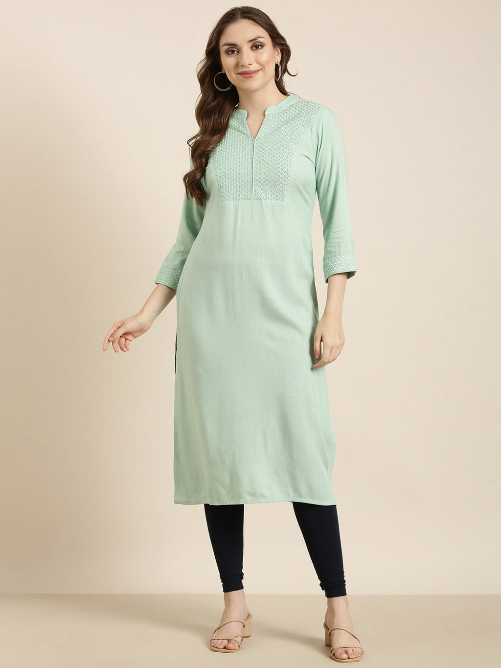 Women's Straight Sea Green Solid Kurta