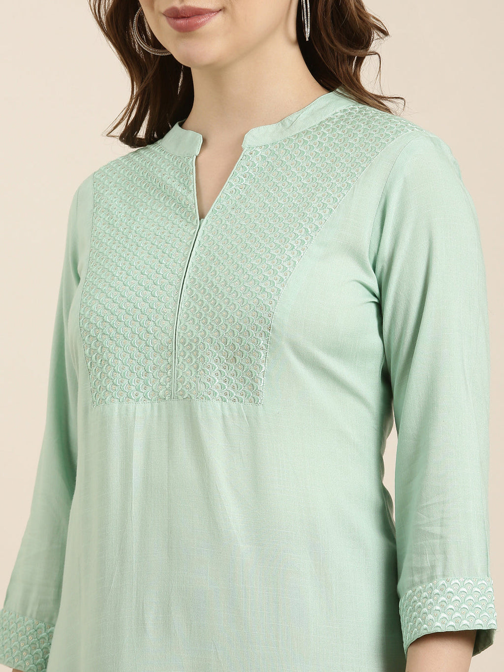 Women's Straight Sea Green Solid Kurta