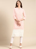 Women's Peach Floral Embroidered Pastels Straight Kurta