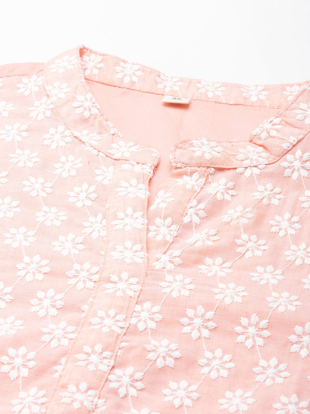 Women's Peach Floral Embroidered Pastels Straight Kurta