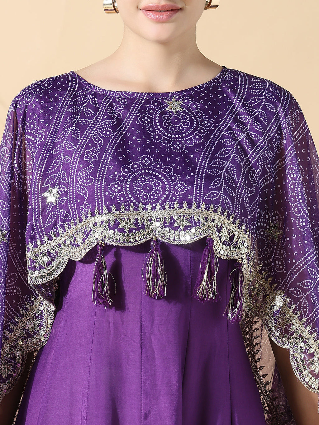Women's Purple Raw silk Anarkali Kurta with Attached Dupatta