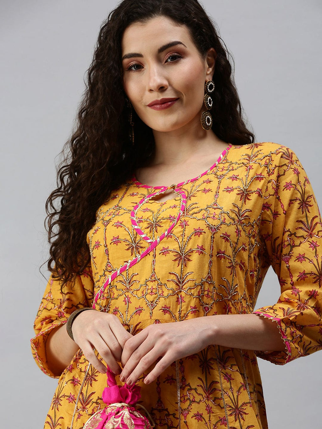 Women's Printed Yellow Anarkali Kurta