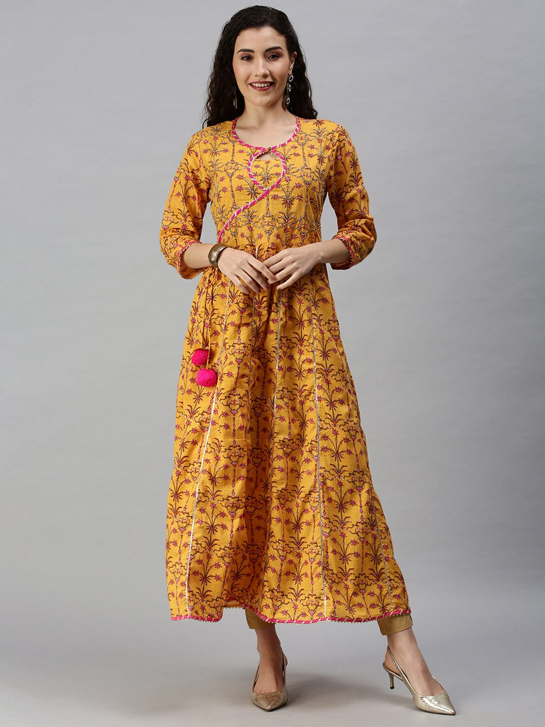 Women's Printed Yellow Anarkali Kurta