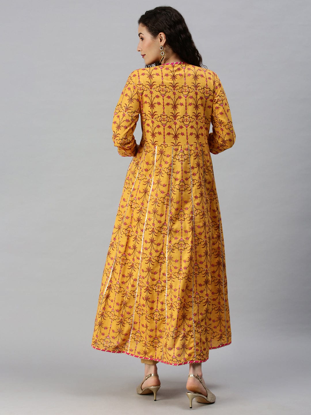 Women's Printed Yellow Anarkali Kurta