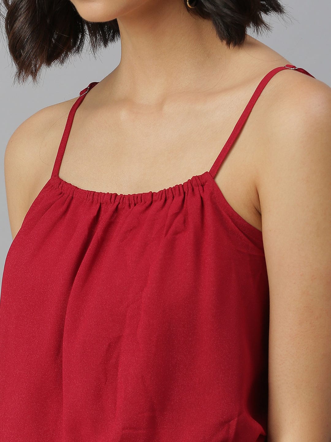 Women's Shoulder Straps Embellished Maxi Maroon Dress
