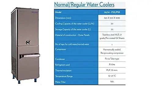 Voltas 15/20 FSS, 15 Litre Cooling Capacity Water Cooler with Fully Stainless Steel Body, Silver