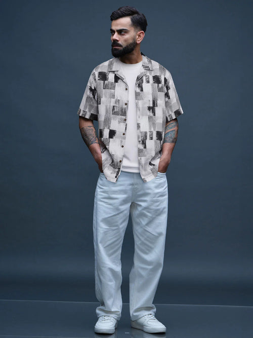 Abstract Plain Grey AOP Shirt