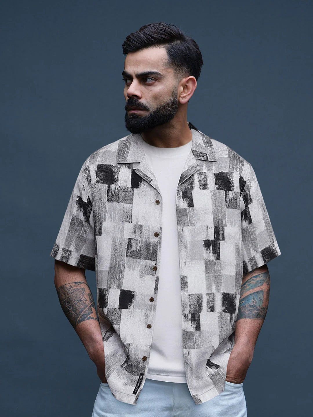 Abstract Plain Grey AOP Shirt