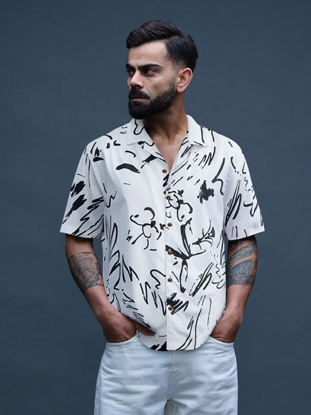 Fluid AOP Viscose Shirt | White