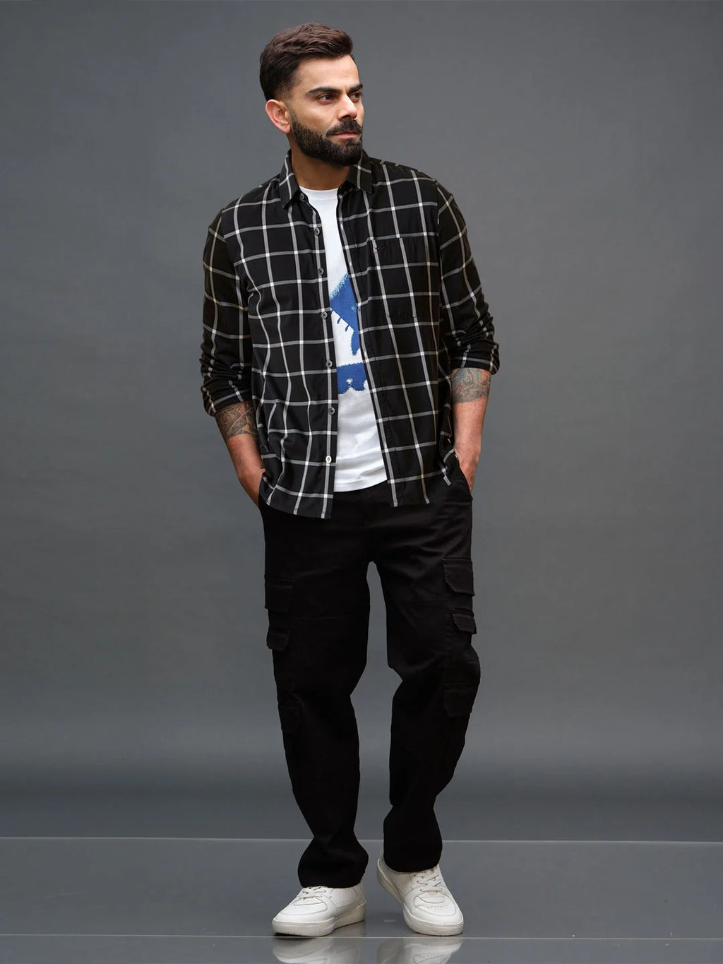Checked Window Panel Shirt | Black