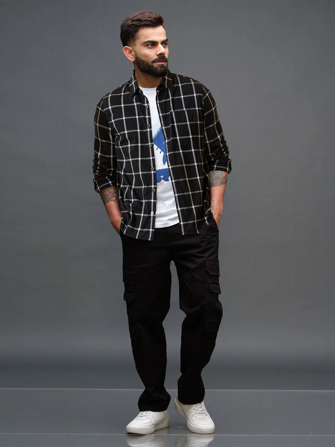 Checked Window Panel Shirt | Black