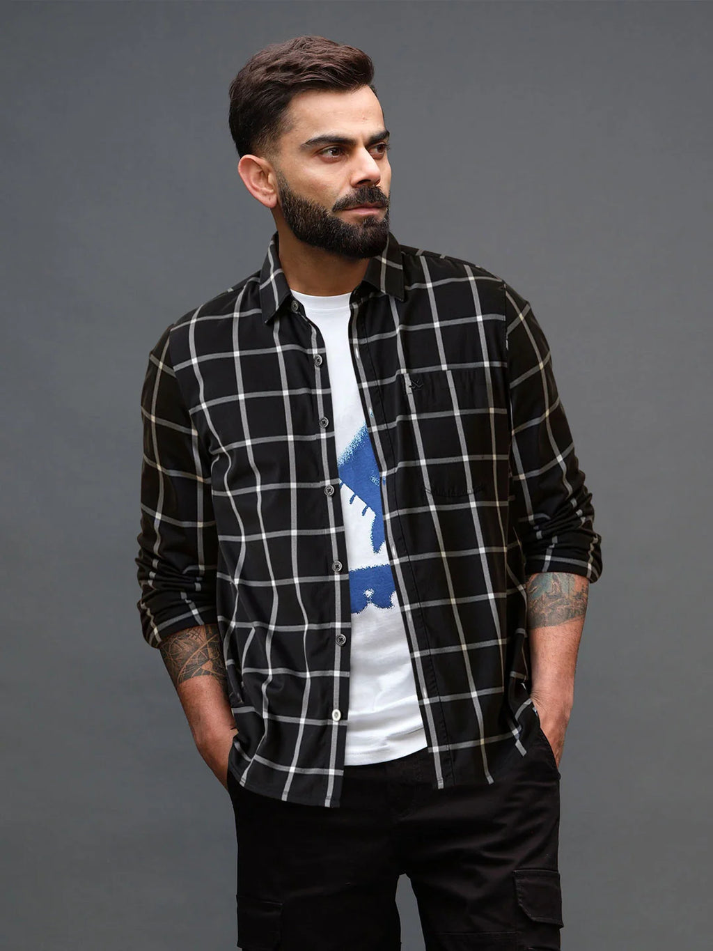 Checked Window Panel Shirt | Black