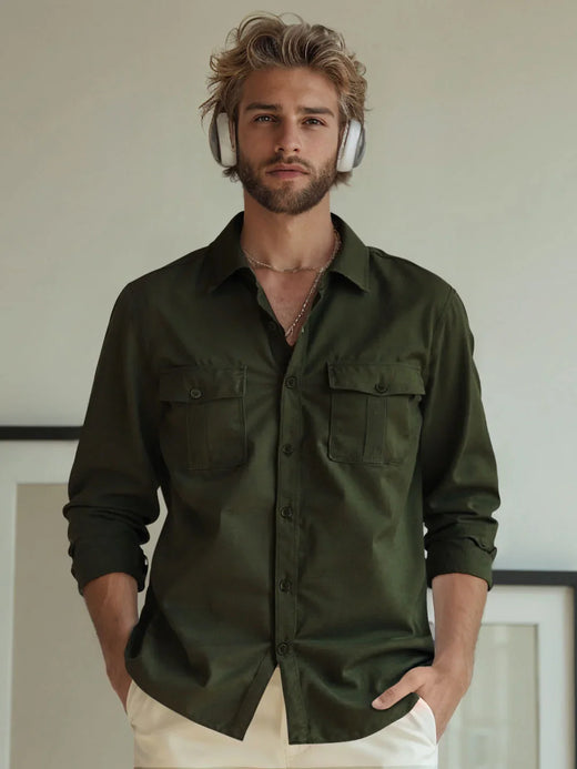 Double Pocket Oversized Shirt | Olive
