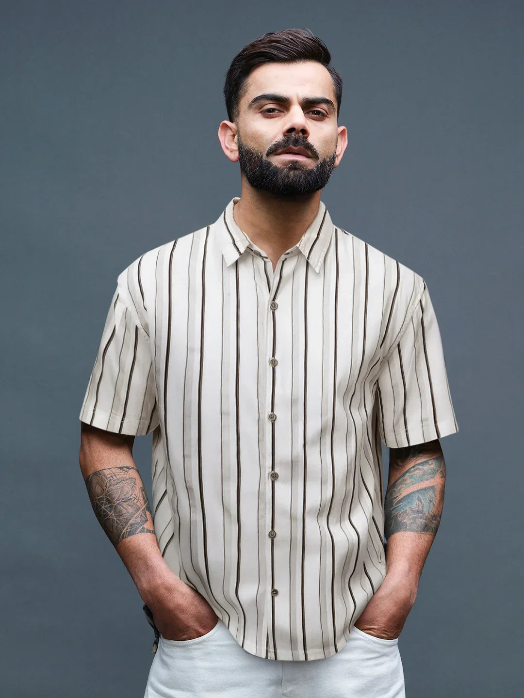 Tonal Striped Comfort Fit Shirt | White
