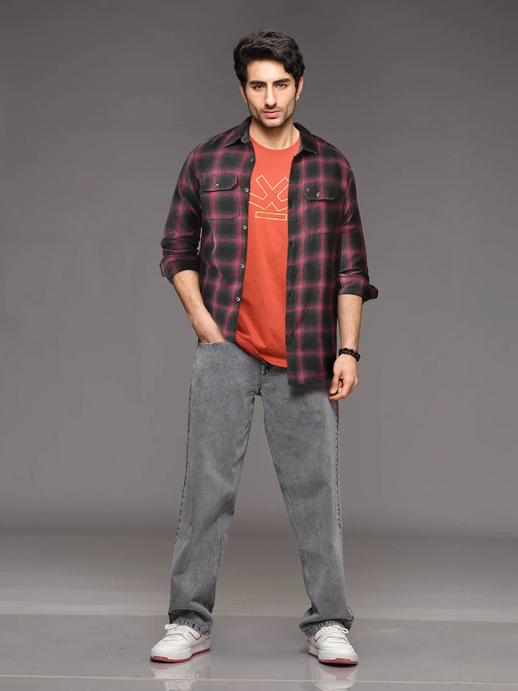Brushed Herringbone Checked Shirt | Black