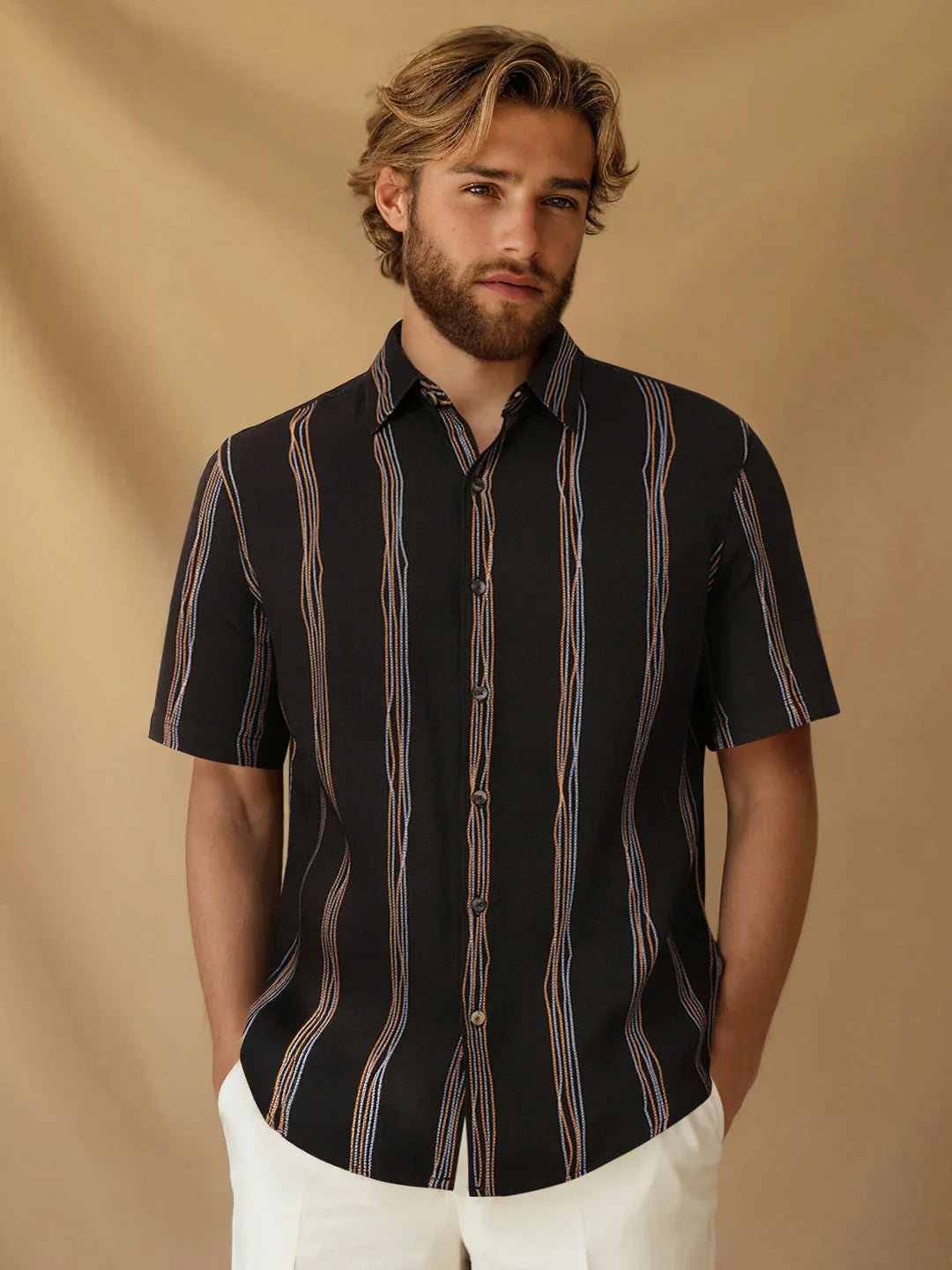 Striped Viscose Shirt | Black