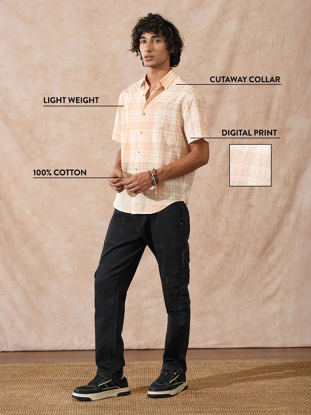 Printed Patchwork Shirt | Peach