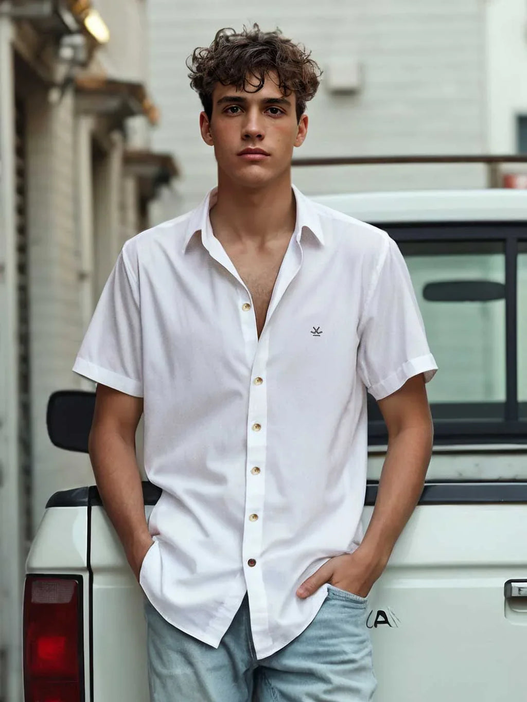 Textured Short Sleeve Shirt | White