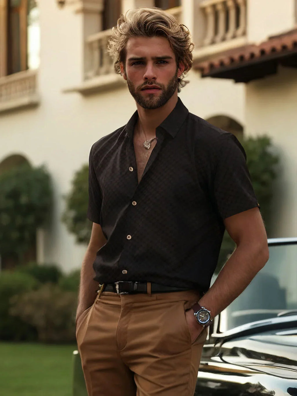 Textured Short Sleeve Shirt | Black