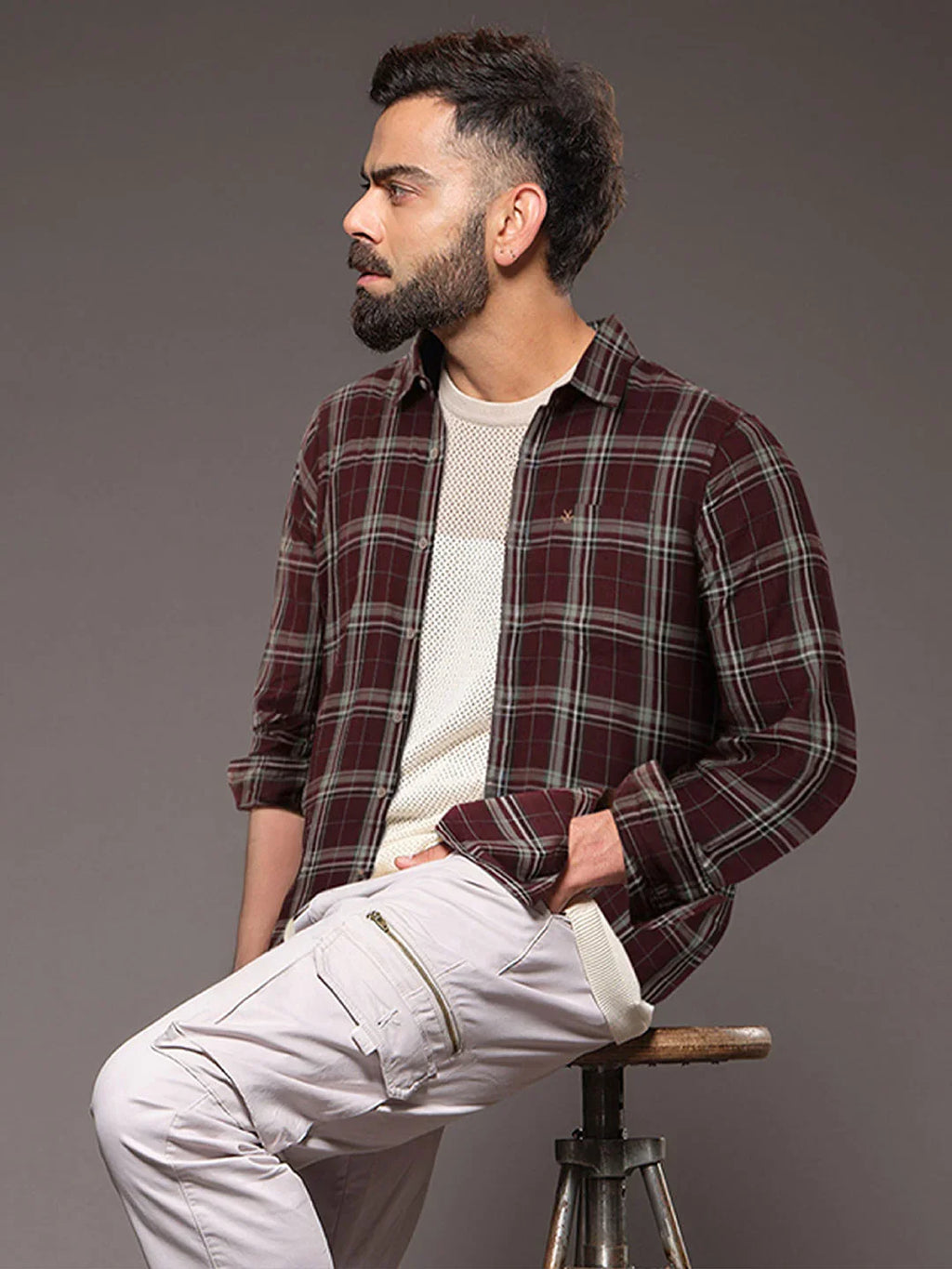 Textured Dobby Cotton Shirt | Maroon