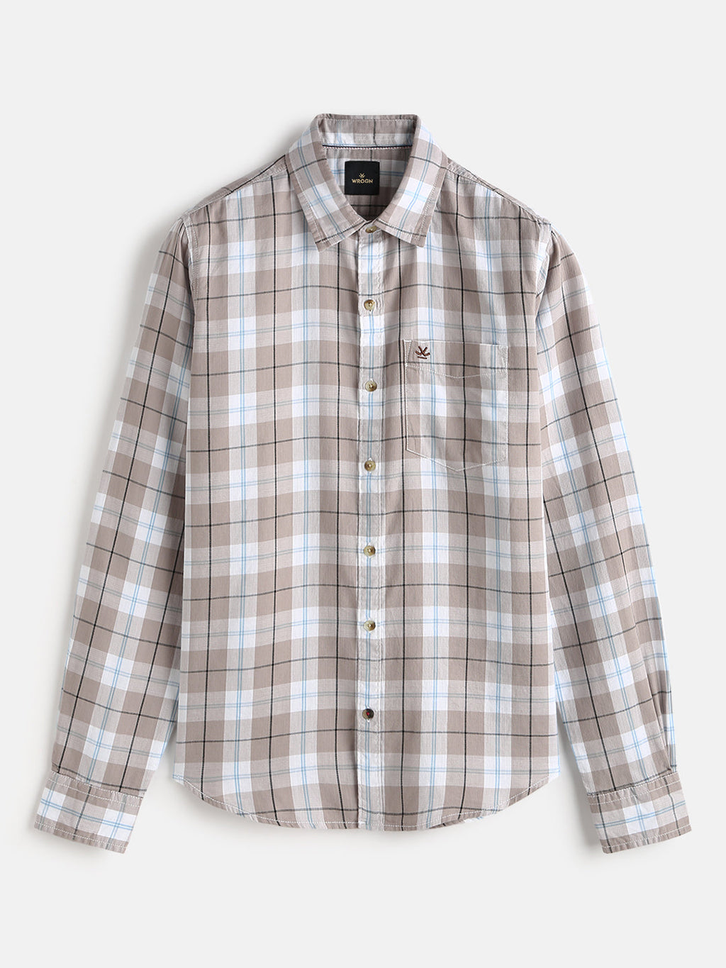 Checked Double Cloth Shirt | Brown