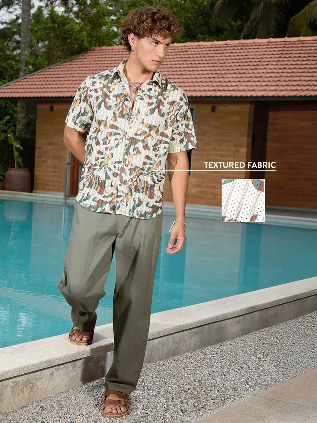 Textured AOP Comfort Fit Shirt | Beige