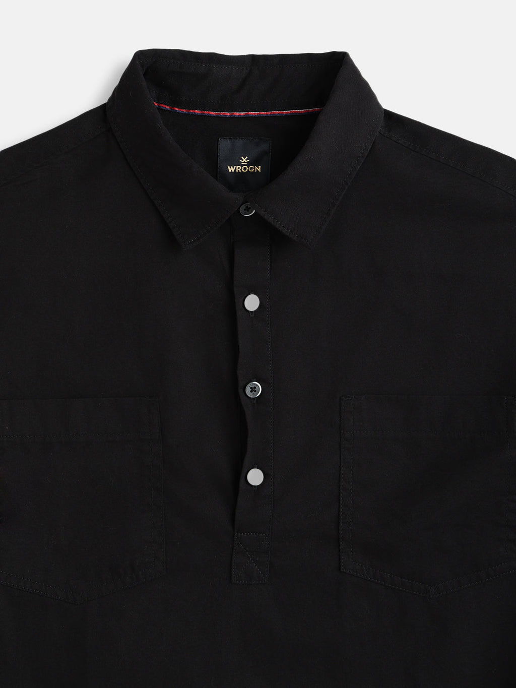 Oversized Half Placket Popover Shirt | Black