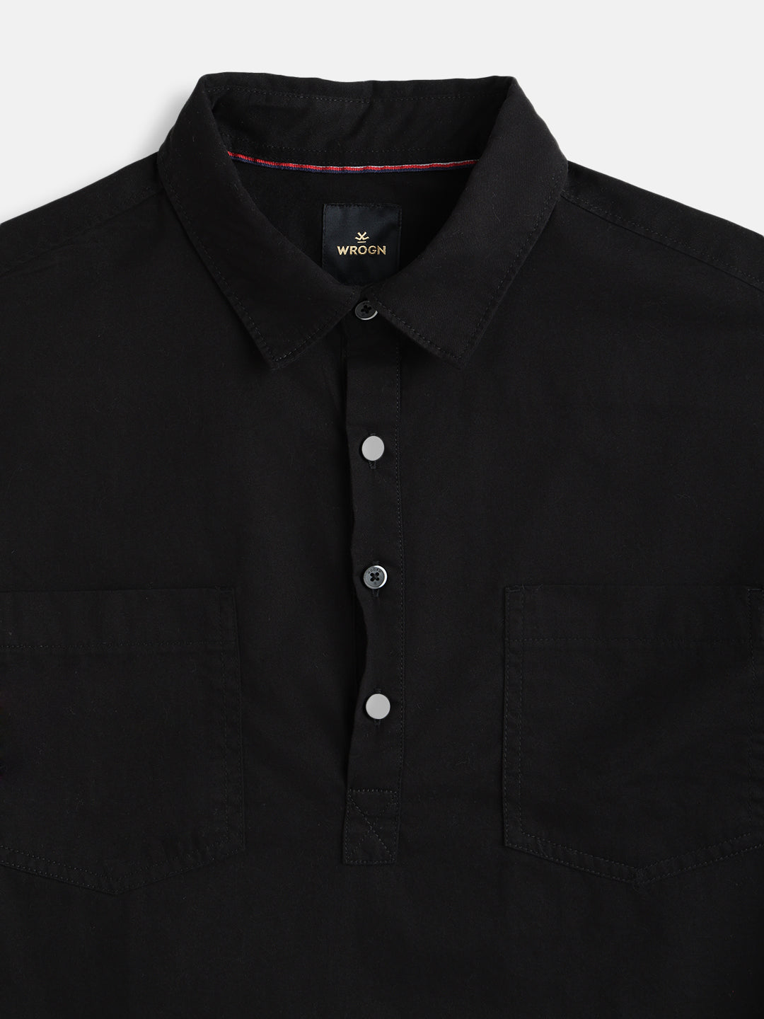 Oversized Half Placket Popover Shirt | Black