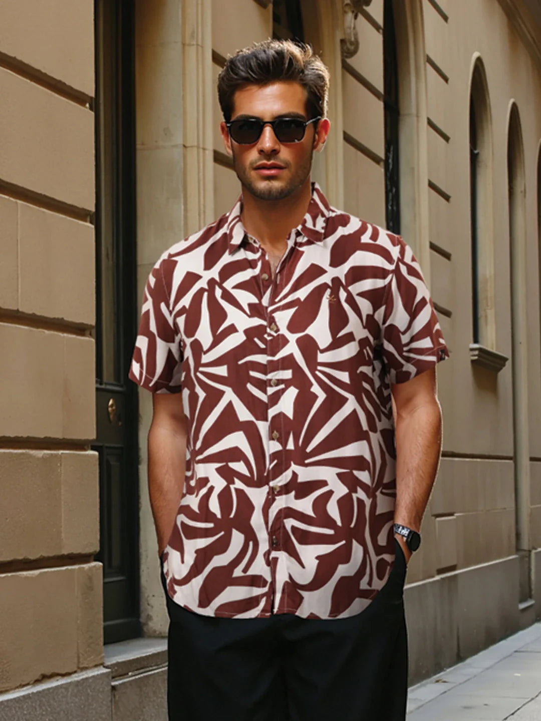 AOP Flowy Viscose Shirt | Brown