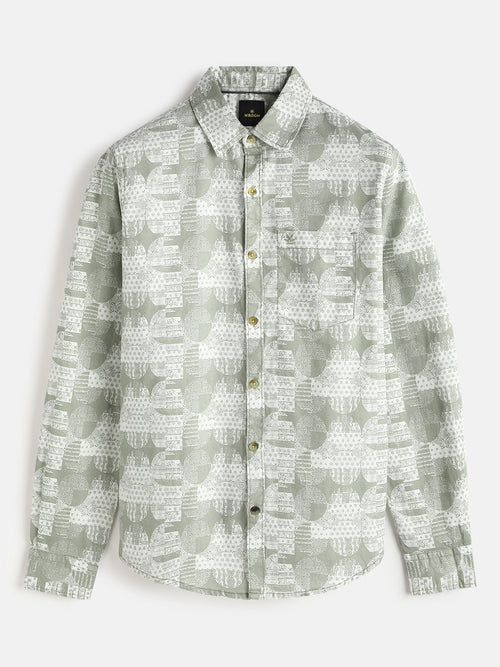 Abstract Printed Slim Fit Shirt | Green