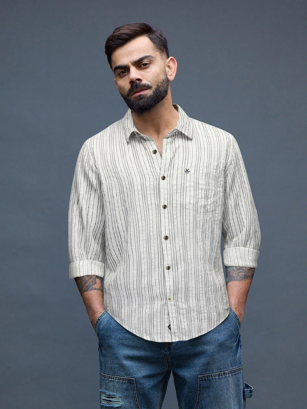 men's casual striped pattern shirt | Off White