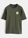 Solid Oversized T-Shirt With Printed Canvas Patch And Raw Edge Detail | Olive