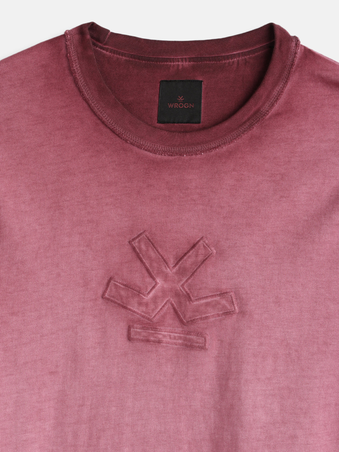 Grunge Pigment Washed T-Shirt With Logo Appliqué On Chest | Maroon