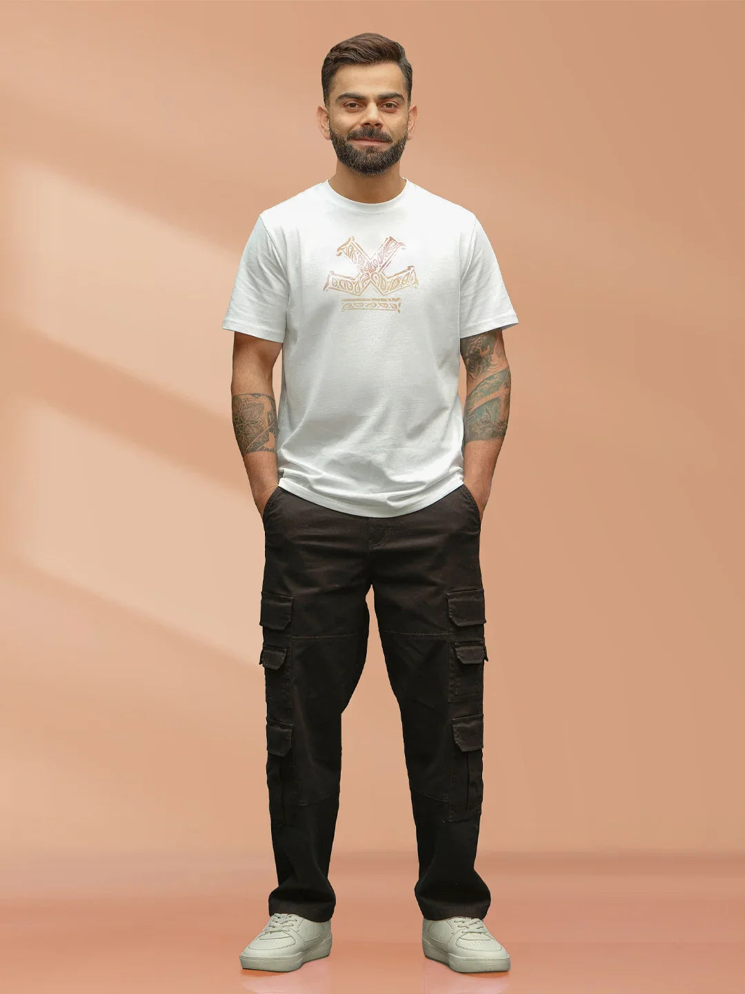 Metallic Foil Printed Slim Fit T-Shirt | White