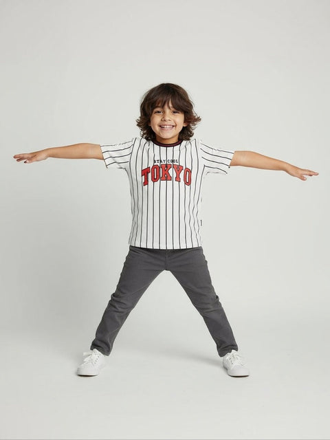 HOP Kids White Striped Cotton T-Shirt