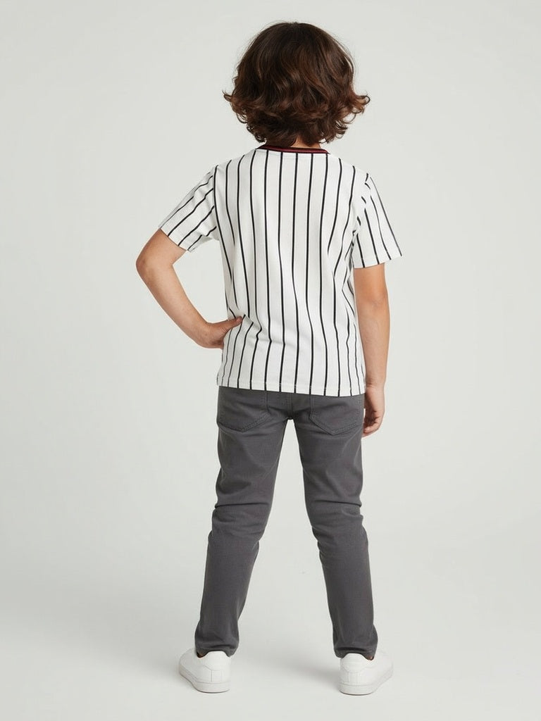HOP Kids White Striped Cotton T-Shirt