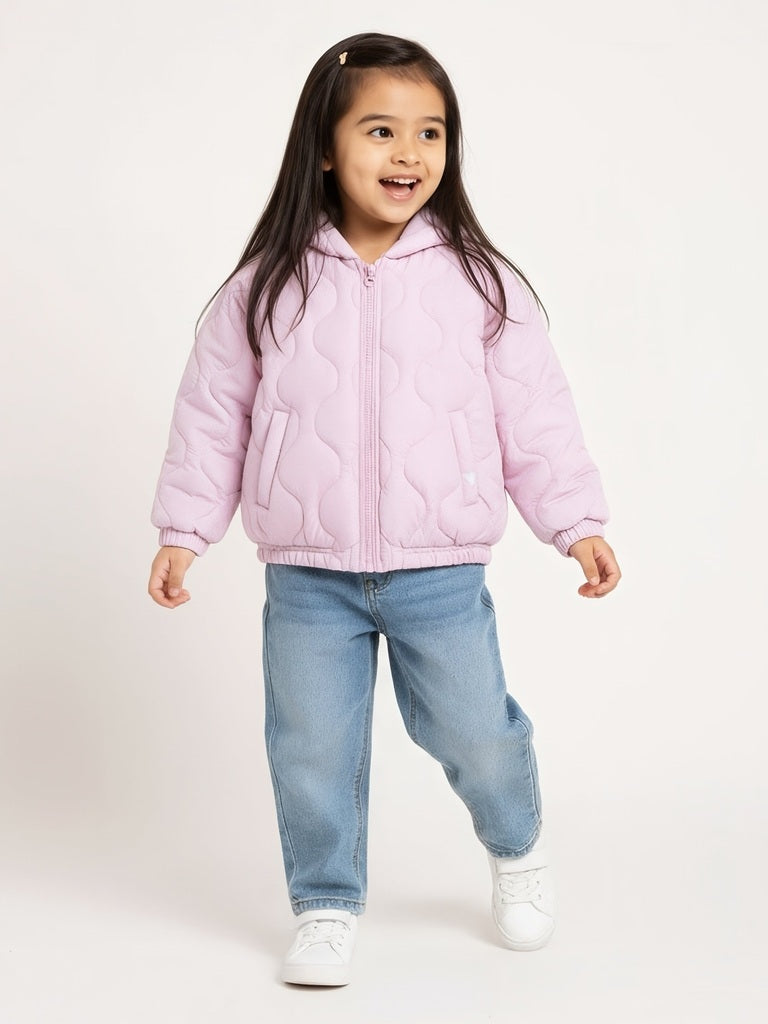 HOP Kids Dusty Pink Quilted Hooded Jacket